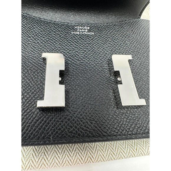 NIB Auth 2023 Hermes Constance Slim Wallet Black  Belt Bag Silver HW Stamped B main image 7